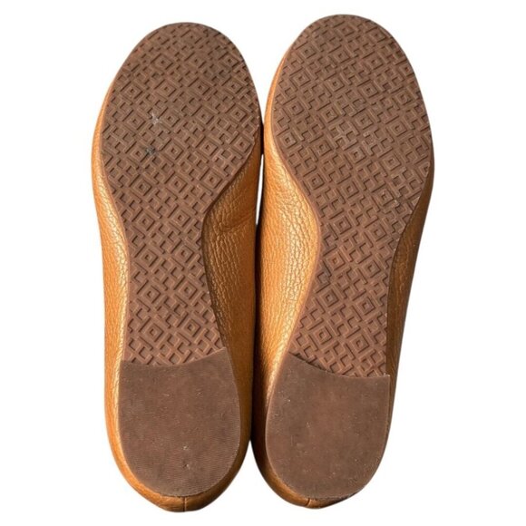 WORN ONCE Tory Burch Caramel Tan Pebbled Leather Designer ballet flats sz 5.5 M - Picture 8 of 8